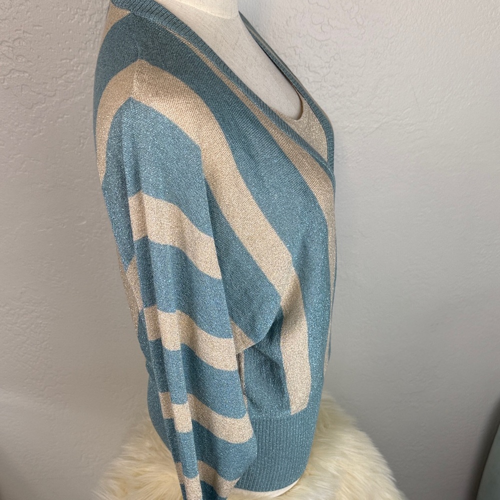 Vintage BCBGMAXAZRIA Metallic Striped Faux-Wrap Knit – Size M - Picture 7 of 14